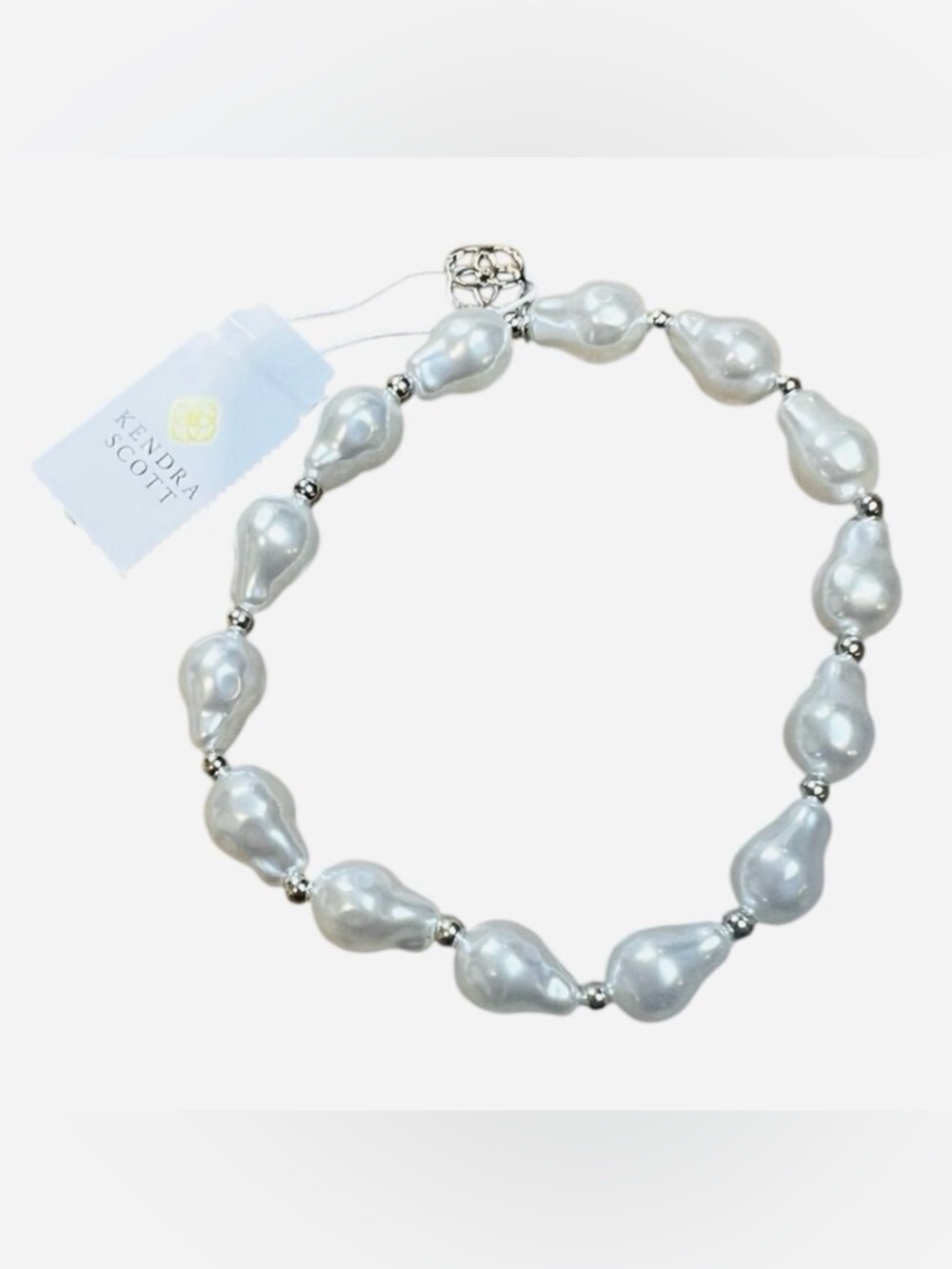 Kendra Scott Baroque Pearl Bracelet White Freshwater Pearls Silver Beads New